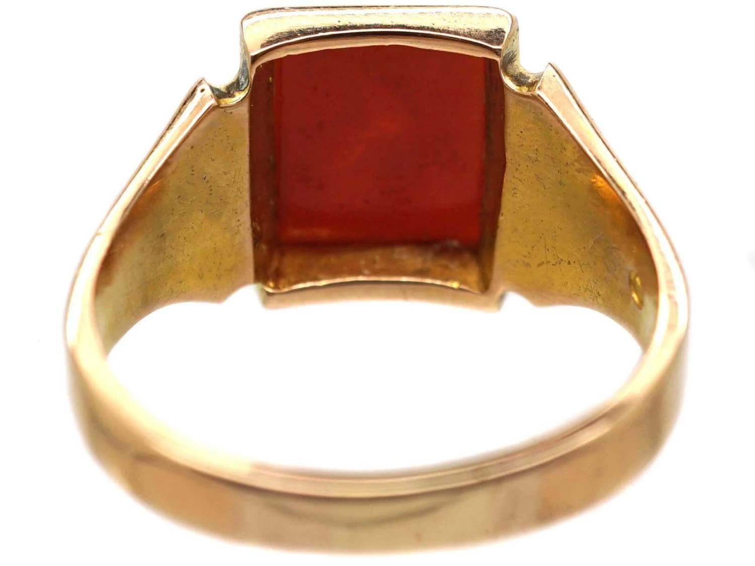 Art Deco 15ct Gold & Carnelian Signet Ring With Intaglio Of A Lion With Sword & Scales 5 Art Deco 15ct Gold & Carnelian Signet Ring With Intaglio Of A Lion With Sword & Scales - Image 3