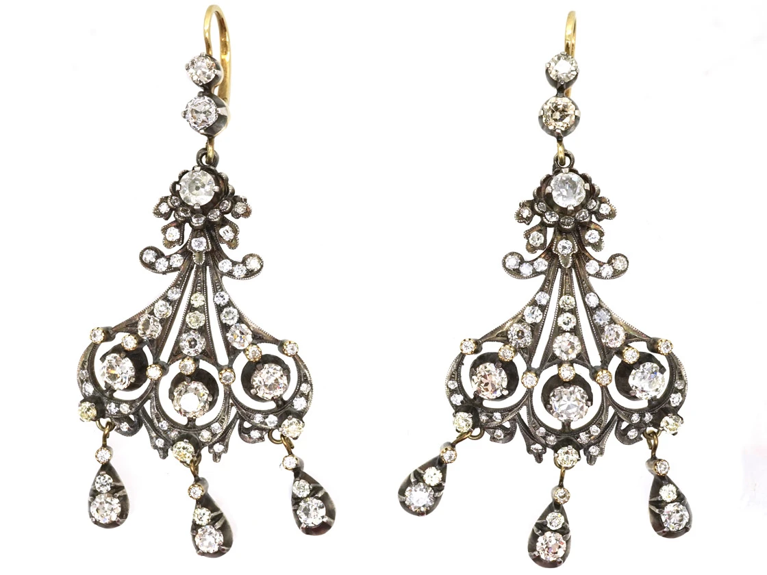 Large Triple Drop Diamond Earrings 3 Large Triple Drop Diamond Earrings