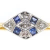 Art Deco 18ct Gold & Platinum, Sapphire & Diamond, Diamond Shaped Ring -Antique Jewellery Company DSC07226