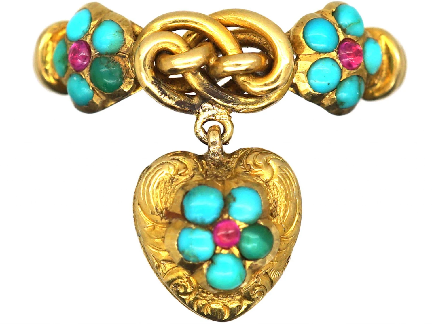 Regency 15ct Gold Knot & Heart Ring Set With Rubies & Turquoise 3 Regency 15ct Gold Knot & Heart Ring Set With Rubies & Turquoise