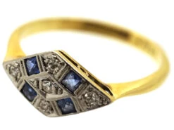 Art Deco 18ct Gold & Platinum, Sapphire & Diamond, Diamond Shaped Ring 13 Art Deco 18ct Gold & Platinum, Sapphire & Diamond, Diamond Shaped Ring -Antique Jewellery Company DSC07234