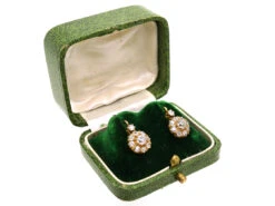 French 18ct Gold & Diamond Cluster Earrings In Original Case -Antique Jewellery Company DSC07242