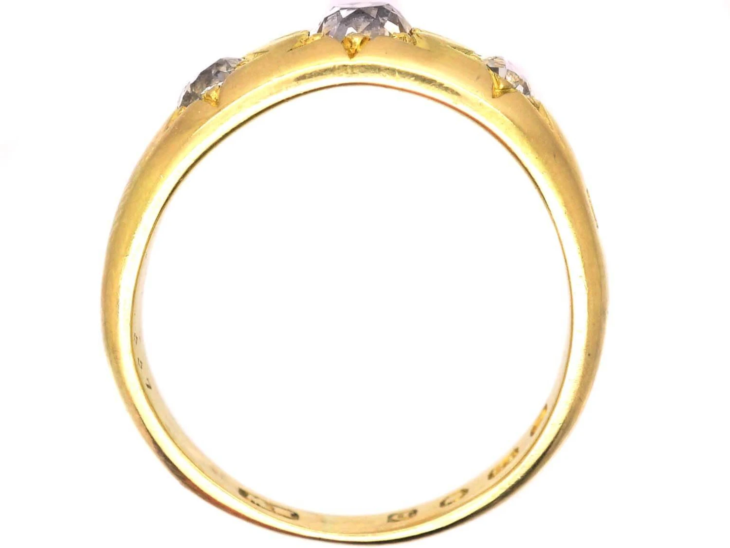 Victorian 18ct Gold Three Stone Old Mine Cut Diamond Gypsy Ring 4 Victorian 18ct Gold Three Stone Old Mine Cut Diamond Gypsy Ring - Image 2