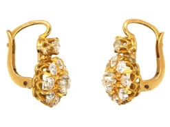 French 18ct Gold & Diamond Cluster Earrings In Original Case -Antique Jewellery Company DSC07247