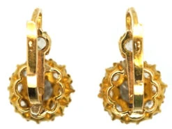 French 18ct Gold & Diamond Cluster Earrings In Original Case -Antique Jewellery Company DSC07251