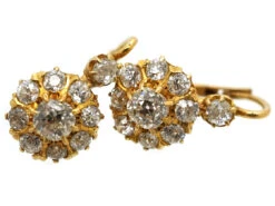 French 18ct Gold & Diamond Cluster Earrings In Original Case -Antique Jewellery Company DSC07254