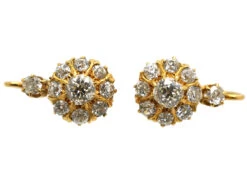 French 18ct Gold & Diamond Cluster Earrings In Original Case -Antique Jewellery Company DSC07256 1