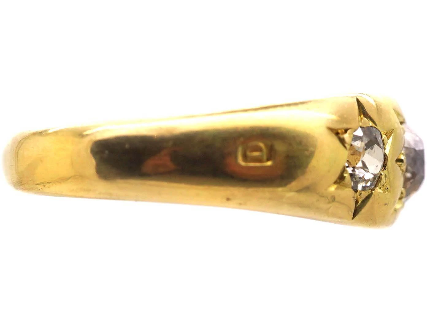 Victorian 18ct Gold Three Stone Old Mine Cut Diamond Gypsy Ring 6 Victorian 18ct Gold Three Stone Old Mine Cut Diamond Gypsy Ring - Image 4