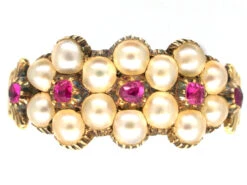 15ct Gold Georgian Ruby & Pearl Triple Cluster Ring