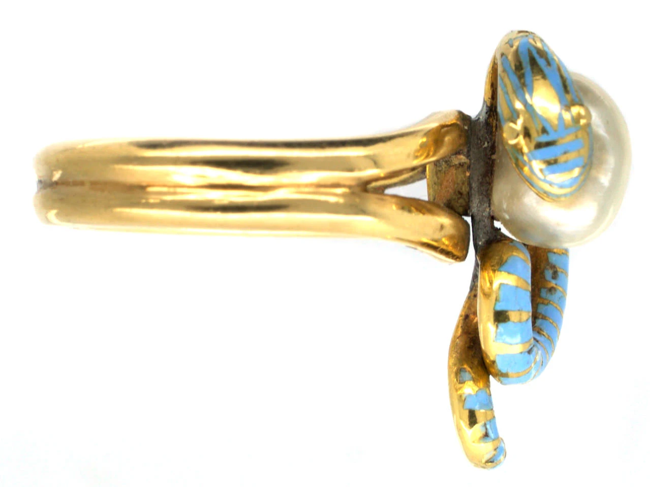 Victorian 18ct Gold Coiled Enamel Snake & Natural Pearl Ring 7 Victorian 18ct Gold Coiled Enamel Snake & Natural Pearl Ring - Image 5