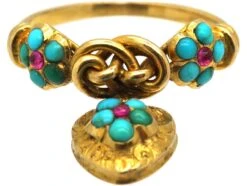 Regency 15ct Gold Knot & Heart Ring Set With Rubies & Turquoise 13 Regency 15ct Gold Knot & Heart Ring Set With Rubies & Turquoise -Antique Jewellery Company DSC07282 scaled 1