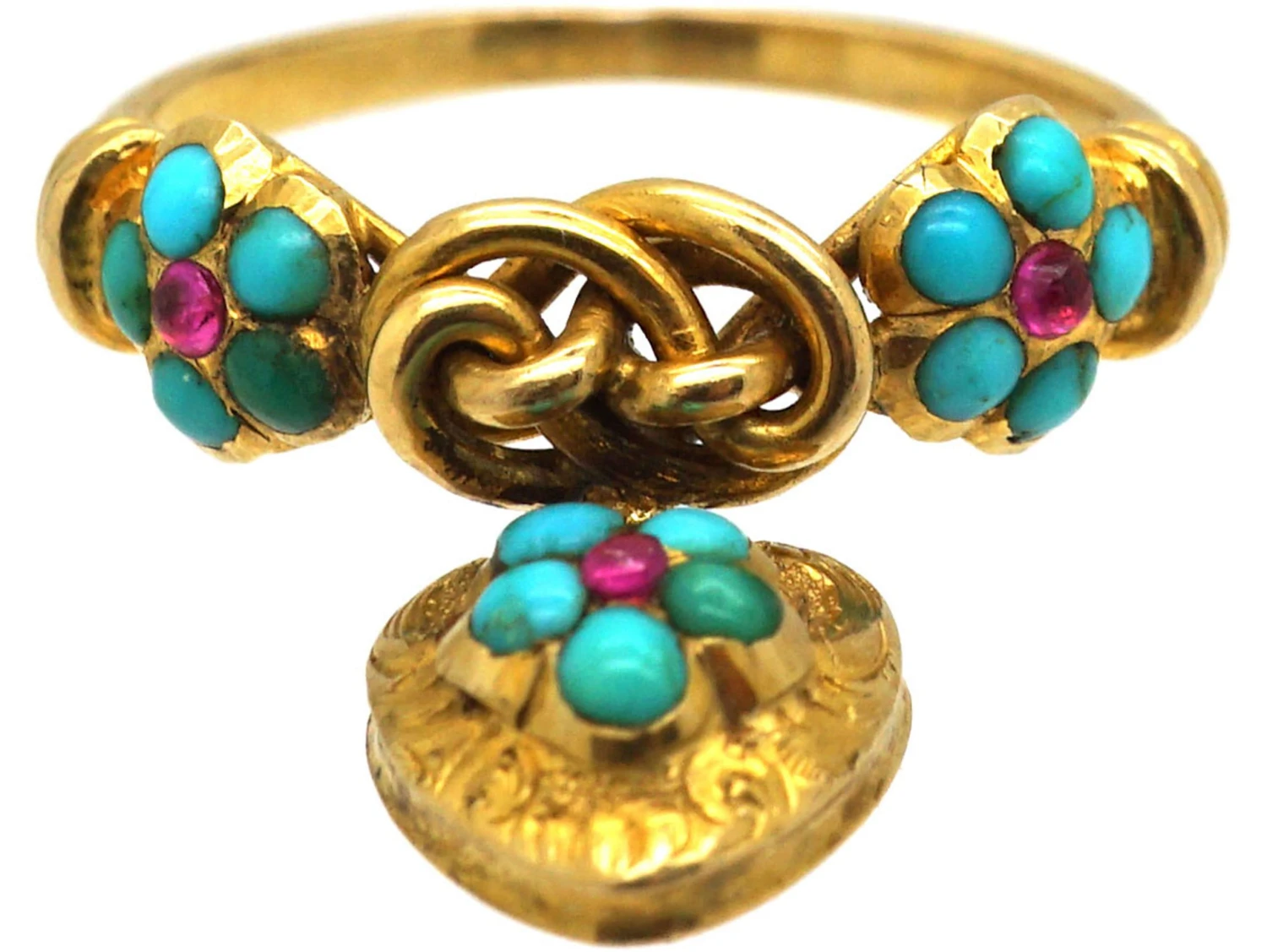 Regency 15ct Gold Knot & Heart Ring Set With Rubies & Turquoise 8 Regency 15ct Gold Knot & Heart Ring Set With Rubies & Turquoise - Image 6
