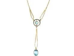 Edwardian 15ct Gold & Aquamarine Drop Necklace