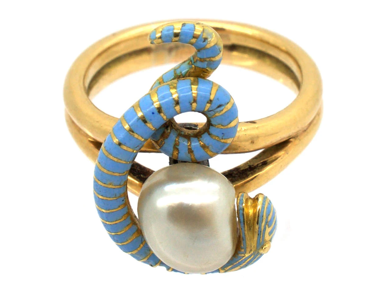Victorian 18ct Gold Coiled Enamel Snake & Natural Pearl Ring 5 Victorian 18ct Gold Coiled Enamel Snake & Natural Pearl Ring - Image 3