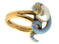 Victorian 18ct Gold Coiled Enamel Snake & Natural Pearl Ring 13 Victorian 18ct Gold Coiled Enamel Snake & Natural Pearl Ring -Antique Jewellery Company DSC07300