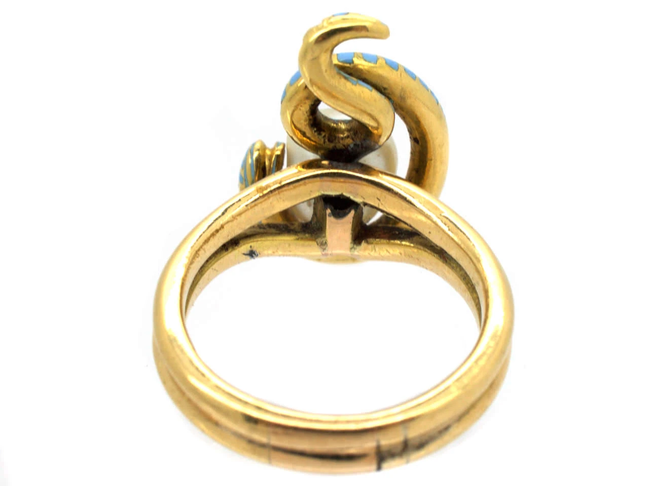 Victorian 18ct Gold Coiled Enamel Snake & Natural Pearl Ring 6 Victorian 18ct Gold Coiled Enamel Snake & Natural Pearl Ring - Image 4