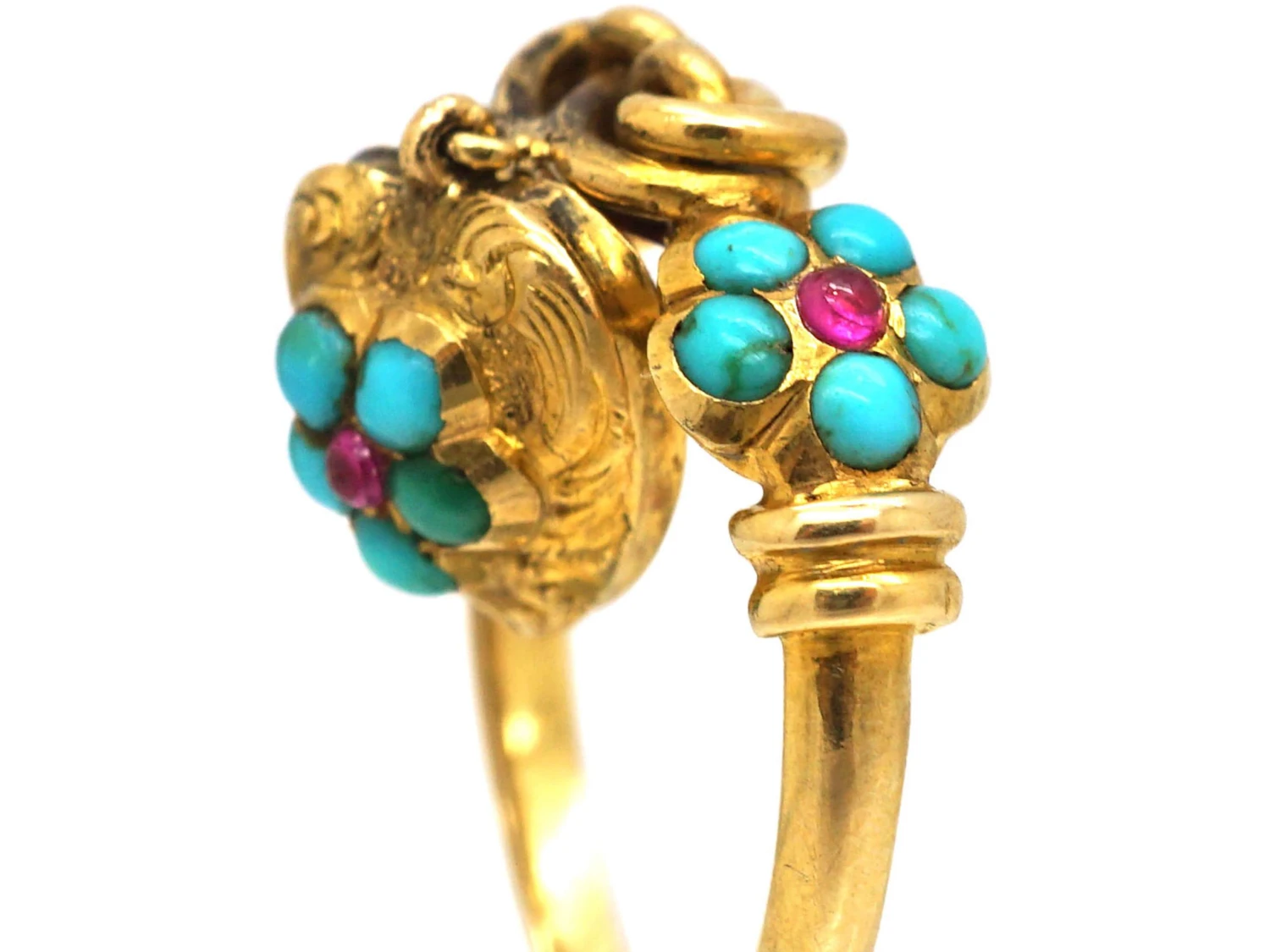 Regency 15ct Gold Knot & Heart Ring Set With Rubies & Turquoise 4 Regency 15ct Gold Knot & Heart Ring Set With Rubies & Turquoise - Image 2