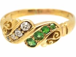 Edwardian 18ct Gold Crossover Ring Set With Green Garnets & Diamonds 13 Edwardian 18ct Gold Crossover Ring Set With Green Garnets & Diamonds -Antique Jewellery Company DSC07334 scaled 1