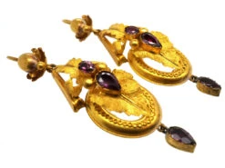 Victorian 15ct Gold & Almandine Garnet Drop Earrings -Antique Jewellery Company DSC07339 1