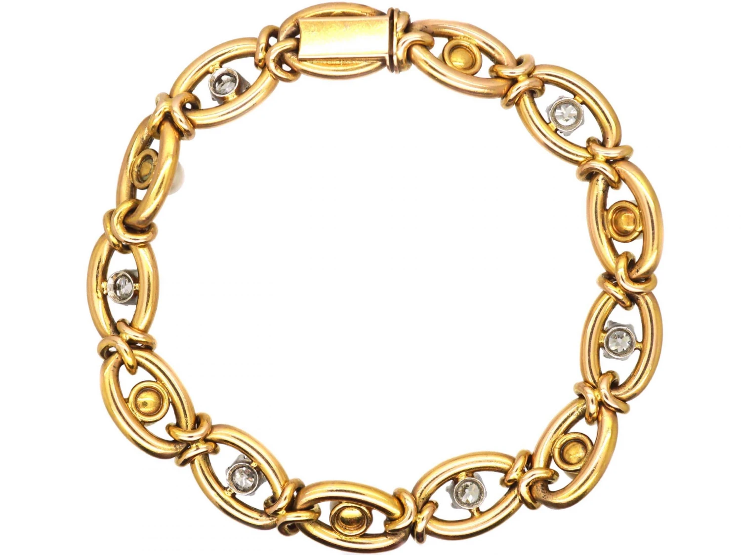Early 20th Century French 18ct Gold Bracelet Set With Diamonds & Natural Pearls 5 Early 20th Century French 18ct Gold Bracelet Set With Diamonds & Natural Pearls - Image 3