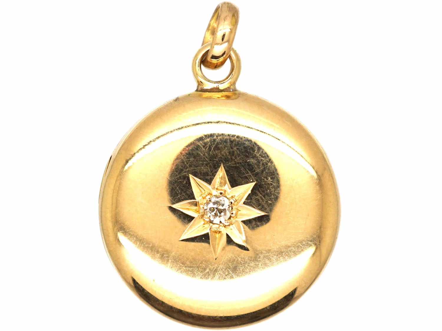 Edwardian 15ct Gold Round Locket Set With A Diamond 3 Edwardian 15ct Gold Round Locket Set With A Diamond