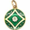Edwardian 15ct Gold Round Green & White Enamel Locket Set With A Diamond 1 Edwardian 15ct Gold Round Green & White Enamel Locket Set With A Diamond -Antique Jewellery Company DSC07377 scaled 1