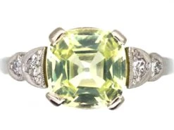 Art Deco 18ct White Gold, Chrysolite & Diamond Ring