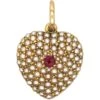 Victorian 15ct Gold Heart Shaped PendantPavé Set With Natural Split Pearls & A Ruby 1 Victorian 15ct Gold Heart Shaped PendantPavé Set With Natural Split Pearls & A Ruby -Antique Jewellery Company DSC07386 2