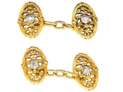 Belle Epoque 18ct Gold & Diamond Set Oval Cufflinks