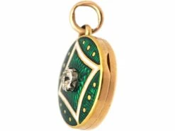 Edwardian 15ct Gold Round Green & White Enamel Locket Set With A Diamond 8 Edwardian 15ct Gold Round Green & White Enamel Locket Set With A Diamond -Antique Jewellery Company DSC07395 scaled 1