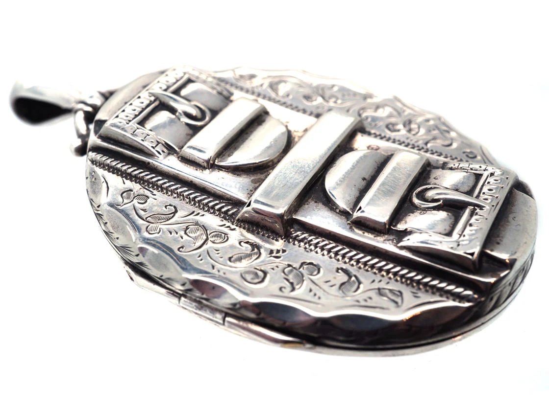 Victorian Silver Double Buckle Oval Locket 4 Victorian Silver Double Buckle Oval Locket - Image 2
