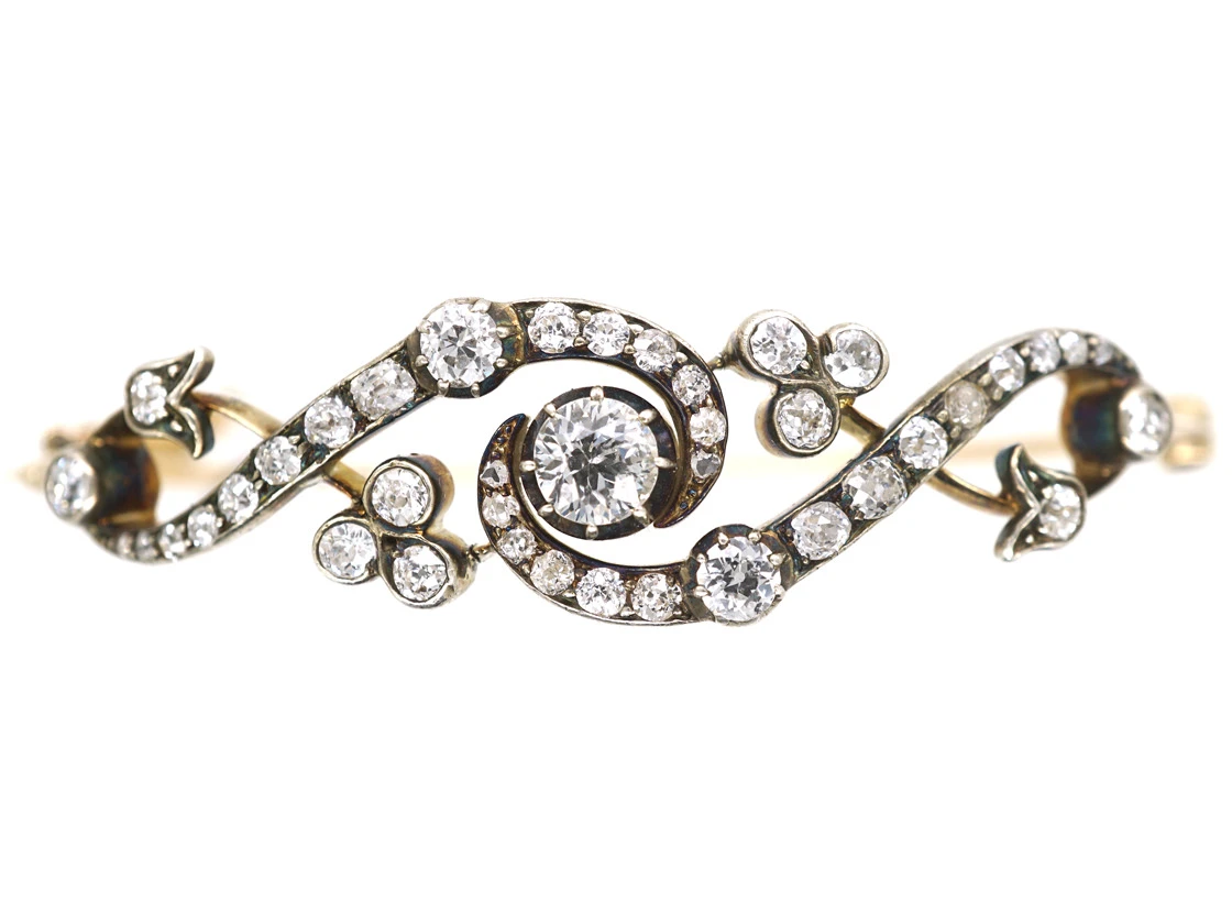 Edwardian 15ct Gold Twist Design Diamond Bangle 3 Edwardian 15ct Gold Twist Design Diamond Bangle