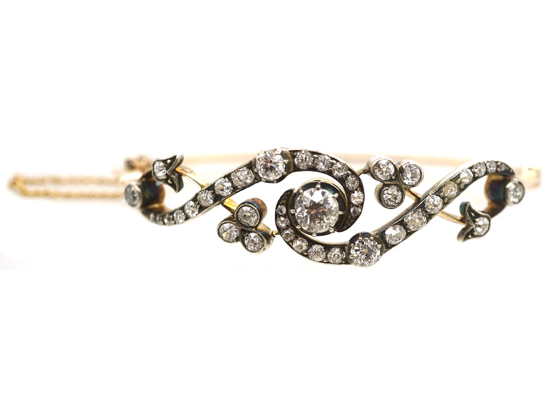 Edwardian 15ct Gold Twist Design Diamond Bangle 4 Edwardian 15ct Gold Twist Design Diamond Bangle - Image 2