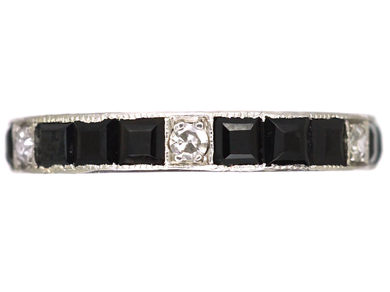Early 20th Century Platinum Eternity Ring Set With Onyx & Diamonds 3 Early 20th Century Platinum Eternity Ring Set With Onyx & Diamonds