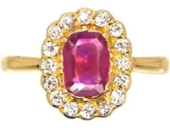 Victorian 18ct Gold, Ruby & Diamond Oval Cluster Ring