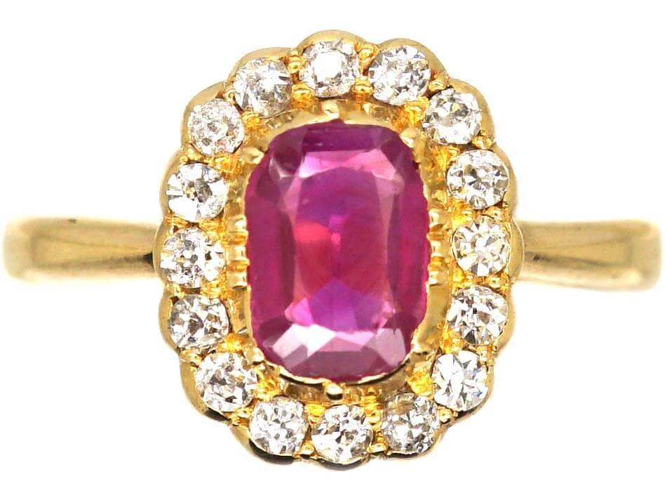 Victorian 18ct Gold, Ruby & Diamond Oval Cluster Ring 3 Victorian 18ct Gold, Ruby & Diamond Oval Cluster Ring