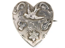 Edwardian Heart Shaped Brooch With Swallow Motif