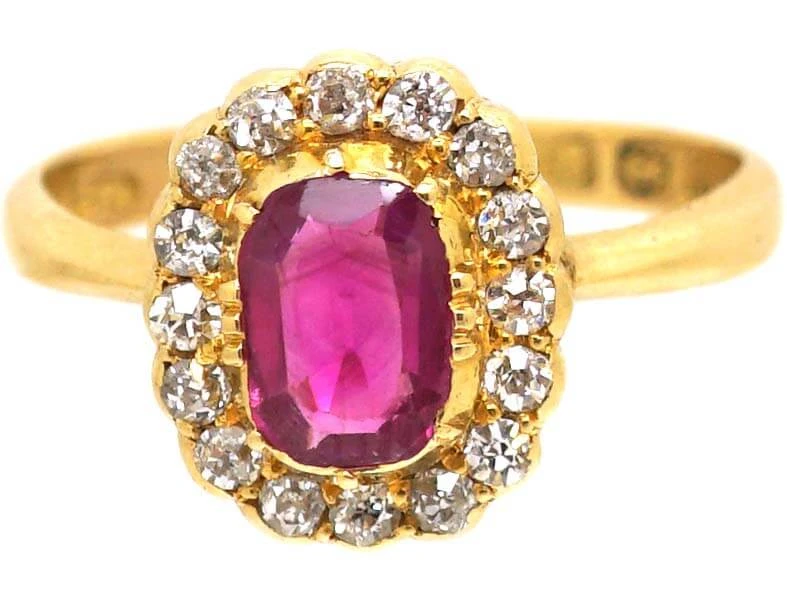 Victorian 18ct Gold, Ruby & Diamond Oval Cluster Ring 8 Victorian 18ct Gold, Ruby & Diamond Oval Cluster Ring - Image 6