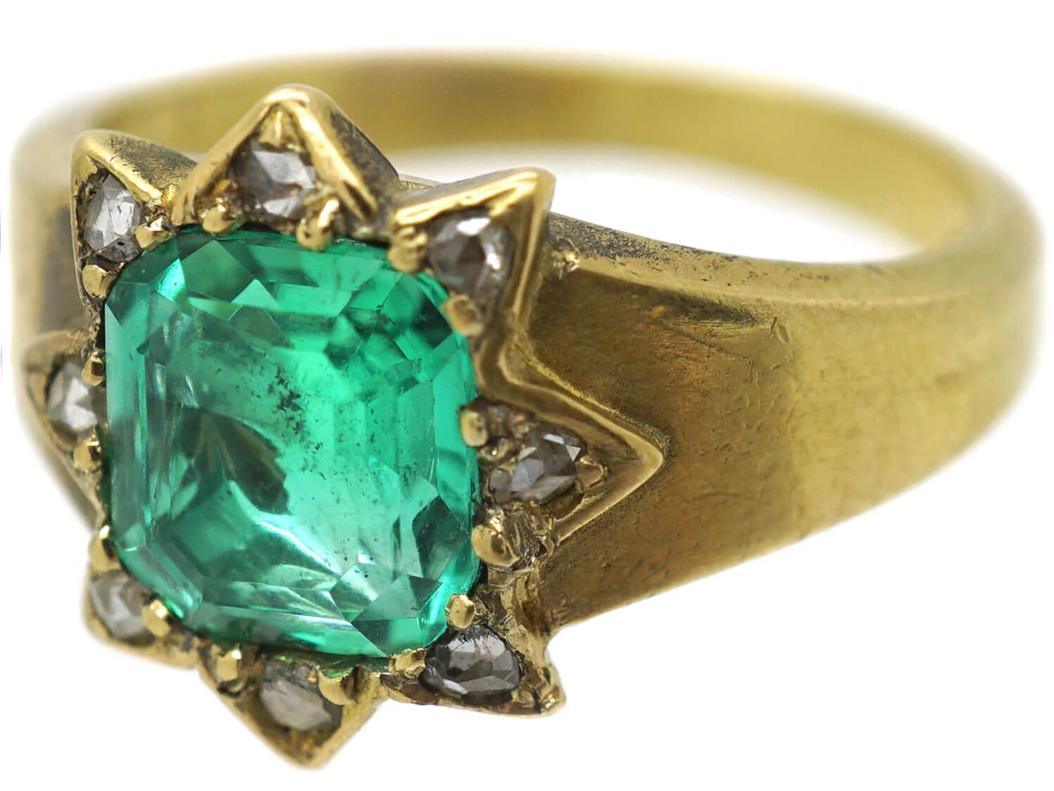Victorian 18ct Gold, Emerald & Rose Diamond Cluster Ring 10 Victorian 18ct Gold, Emerald & Rose Diamond Cluster Ring - Image 8