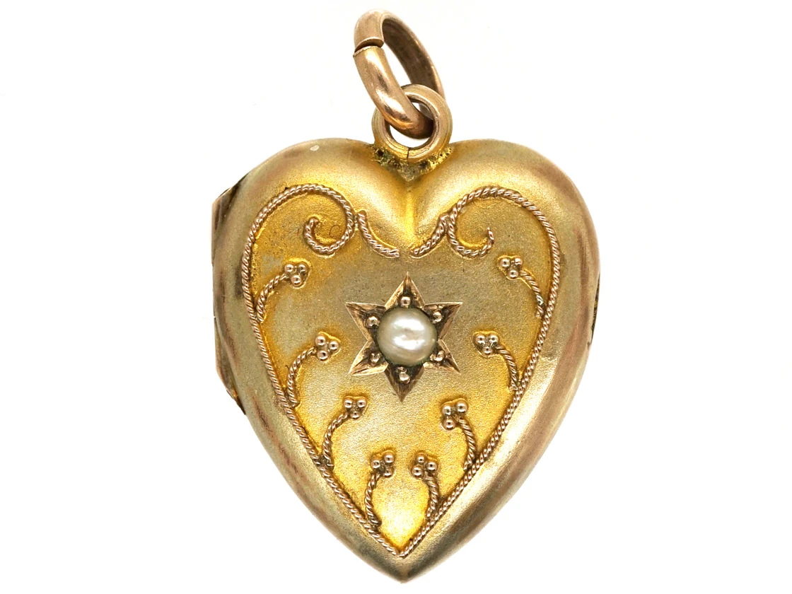 Edwardian 9ct Gold & Pearl Heart Locket 3 Edwardian 9ct Gold & Pearl Heart Locket