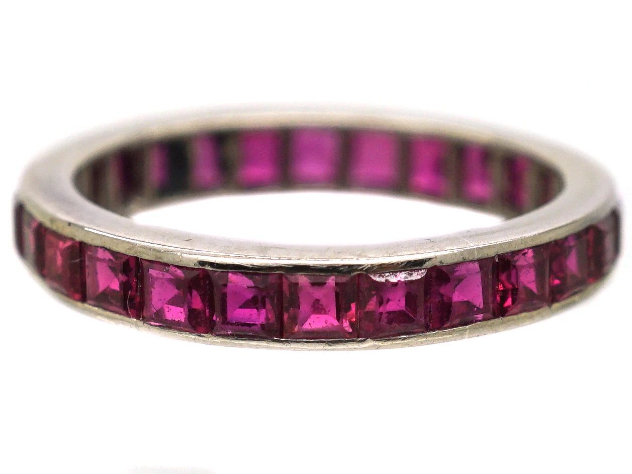 Early 20th Century 18ct White Gold Eternity Ring Set With Rubies 6 Early 20th Century 18ct White Gold Eternity Ring Set With Rubies - Image 4