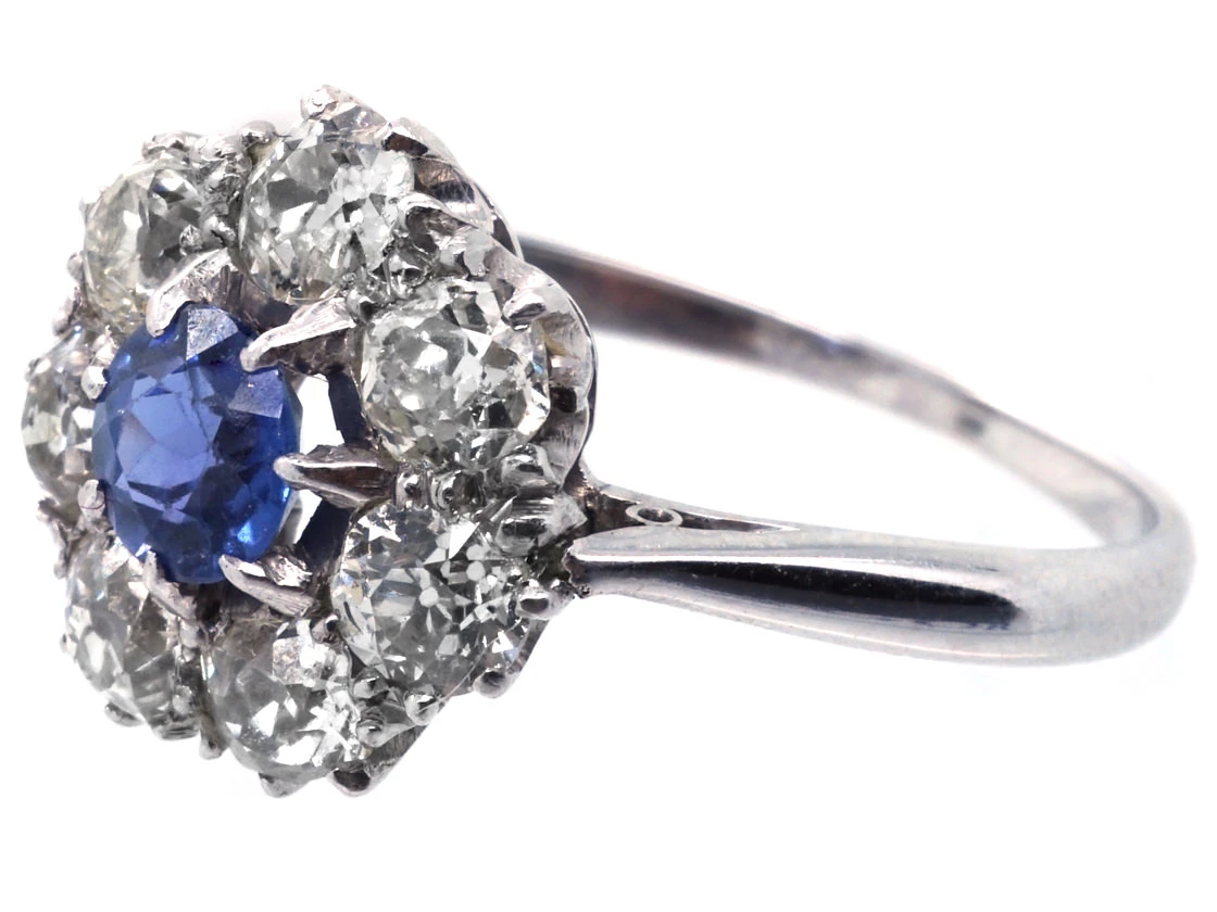 Platinum, Diamond & Sapphire Cluster Ring 7 Platinum, Diamond & Sapphire Cluster Ring - Image 5