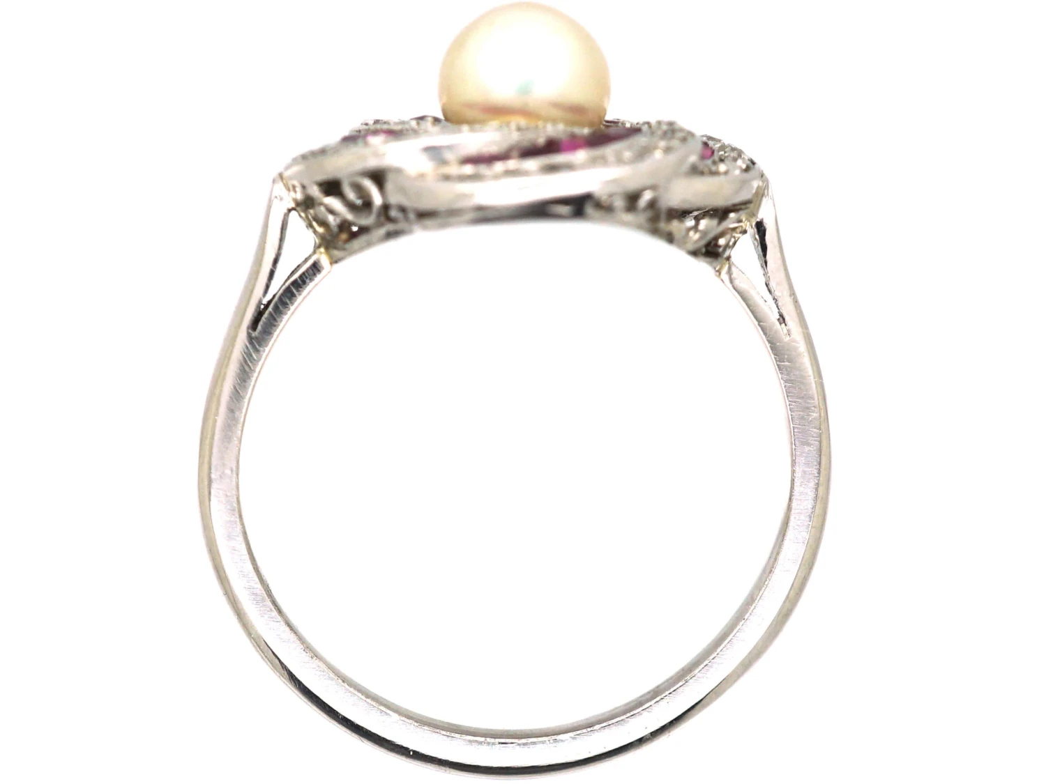 Early 20th Century Platinum, Ruby, Diamond & Natural Pearl Catherine Wheel Ring 5 Early 20th Century Platinum, Ruby, Diamond & Natural Pearl Catherine Wheel Ring - Image 3