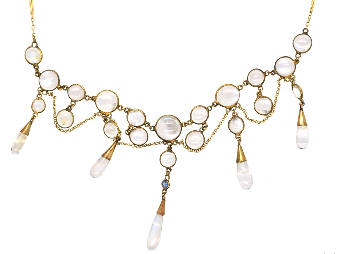 Edwardian 15ct Gold, Moonstone & Sapphire Necklace 3 Edwardian 15ct Gold, Moonstone & Sapphire Necklace