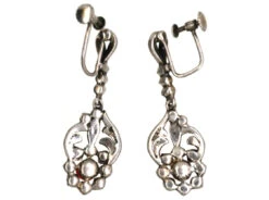 Art Deco Silver, Paste & Coral Drop Earrings 9 Art Deco Silver, Paste & Coral Drop Earrings -Antique Jewellery Company DSC07570