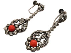 Art Deco Silver, Paste & Coral Drop Earrings 8 Art Deco Silver, Paste & Coral Drop Earrings -Antique Jewellery Company DSC07574