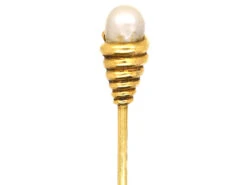 Victorian 18ct Gold Coiled Snake Tie Pin Set With A Natural Pearl