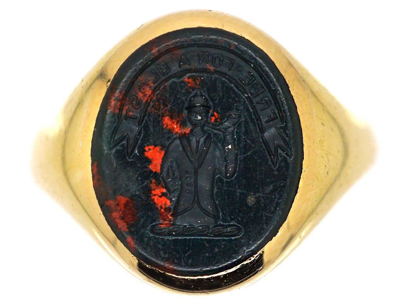 Early 20th Century 18ct Gold Signet Ring With Bloodstone Intaglio Of A Huntsman 3 Early 20th Century 18ct Gold Signet Ring With Bloodstone Intaglio Of A Huntsman