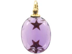 Victorian Oval Amethyst Pendant Set With Two Rose Diamond Stars With Diamond Set Bale -Antique Jewellery Company DSC07663