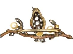 Edwardian 18ct Two Colour Gold & Silver Novelty Brooch Of A Bird On A Branch With Two Mistletoe Sprigs In Original Case -Antique Jewellery Company DSC07665 scaled 1